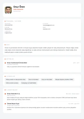 Satış Danışmanı CV Örnekleri cv indir
